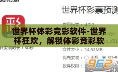世界杯体彩竞彩软件-世界杯狂欢，解锁体彩竞彩软件的乐趣与策略