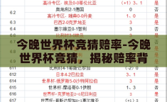 今晚世界杯竞猜赔率-今晚世界杯竞猜，揭秘赔率背后的奥秘