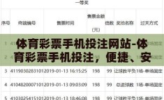 体育彩票手机投注网站-体育彩票手机投注，便捷、安全与乐趣的完美融合