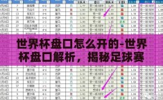 世界杯盘口怎么开的-世界杯盘口解析，揭秘足球赛事的投注奥秘