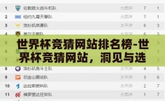 世界杯竞猜网站排名榜-世界杯竞猜网站，洞见与选择指南