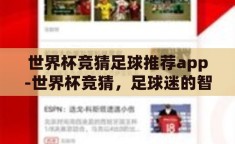 世界杯竞猜足球推荐app-世界杯竞猜，足球迷的智慧盛宴与乐趣源泉