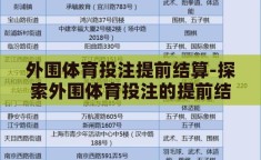 外围体育投注提前结算-探索外围体育投注的提前结算，风险与机遇并存的灰色地带