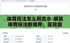 体育投注怎么刷流水-解锁体育投注新境界，高效提升流水的策略与智慧