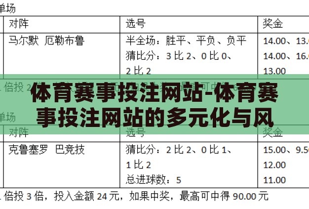 体育赛事投注网站-体育赛事投注网站的多元化与风险考量 体育赛事投注网站-体育赛事投注网站的多元化与风险考量