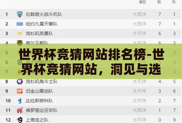 世界杯竞猜网站排名榜-世界杯竞猜网站,洞见与选择指南 世界杯竞猜网站排名榜-世界杯竞猜网站,洞见与选择指南