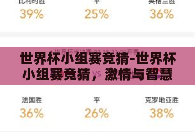 世界杯小组赛竞猜-世界杯小组赛竞猜,激情与智慧的碰撞 世界杯小组赛竞猜-世界杯小组赛竞猜,激情与智慧的碰撞