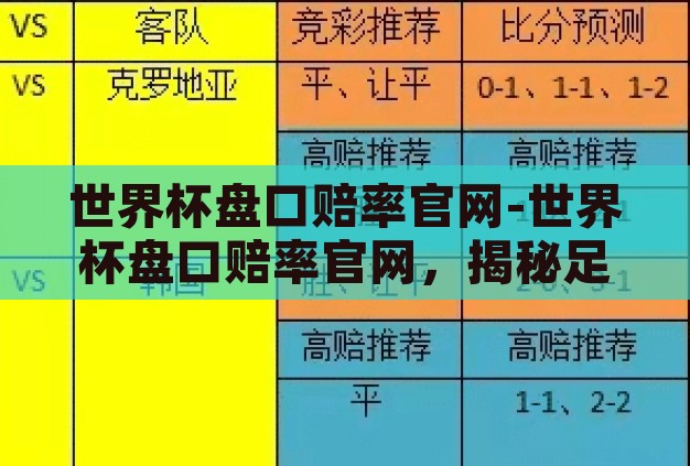 世界杯盘口赔率官网-世界杯盘口赔率官网,揭秘足球赛事的数字游戏 世界杯盘口赔率官网-世界杯盘口赔率官网,揭秘足球赛事的数字游戏