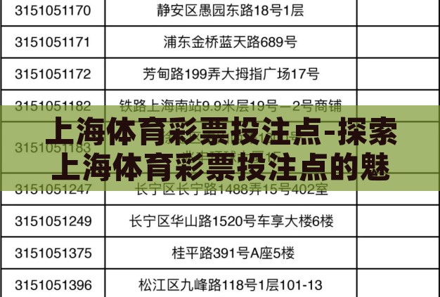 上海体育彩票投注点-探索上海体育彩票投注点的魅力与影响 上海体育彩票投注点-探索上海体育彩票投注点的魅力与影响