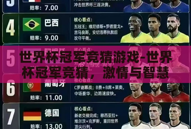 世界杯冠军竞猜游戏-世界杯冠军竞猜,激情与智慧的碰撞 世界杯冠军竞猜游戏-世界杯冠军竞猜,激情与智慧的碰撞