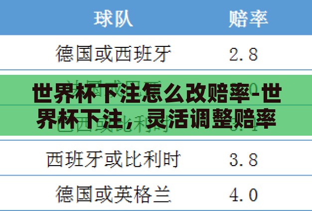 世界杯下注怎么改赔率-世界杯下注，灵活调整赔率的策略与技巧