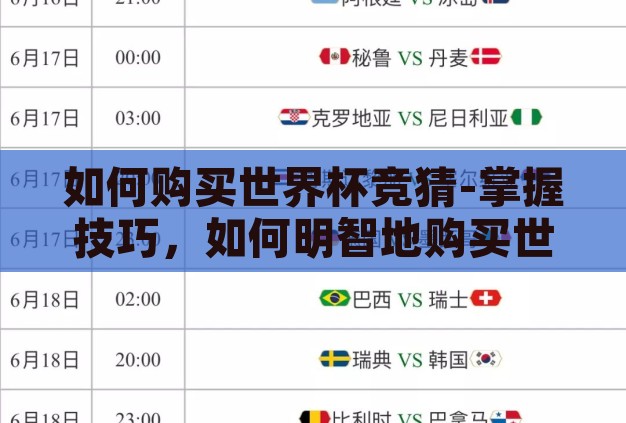 如何购买世界杯竞猜-掌握技巧,如何明智地购买世界杯竞猜 如何购买世界杯竞猜-掌握技巧,如何明智地购买世界杯竞猜