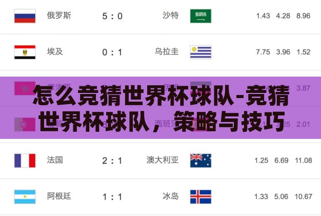 怎么竞猜世界杯球队-竞猜世界杯球队，策略与技巧的融合